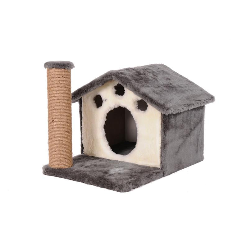 PetBurger | CatHome - Minimalist Sisal Tırmalama Direkli Peluş Kedi Evi 1 Adet Gri | SRC: Barcode: 0739394775576